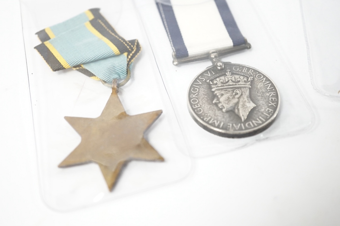 Four reproduction military medals;, an unnamed GVI Naval Conspicuous Gallantry Medal, The Air Crew Europe Star, The Artic Star, South Atlantic Medal, attributed to 24431193 PTE. S.P. Bullivant. PARA., Condition - fair to